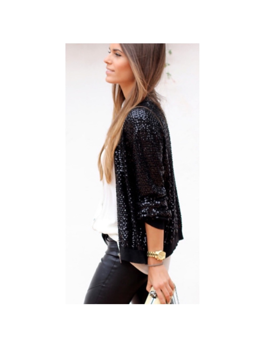 Vintage 80s Sequenced Beaded Jacket Blazer Disco Statement Black Iridescent Med